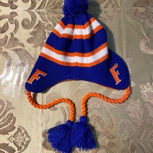 Blue and Orange UF Knit Beanie with Poms